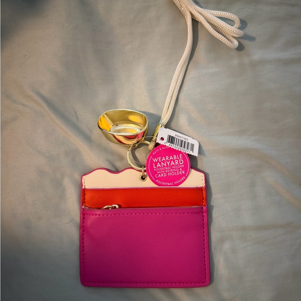 Bath & Body Works Pink and Orange Card Holder with Lanyard